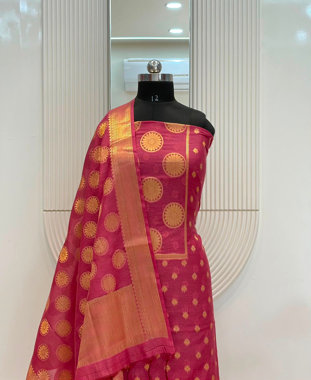 Pure Banarasi Chanderi Silk Zai Weaved Unstitched Suit.