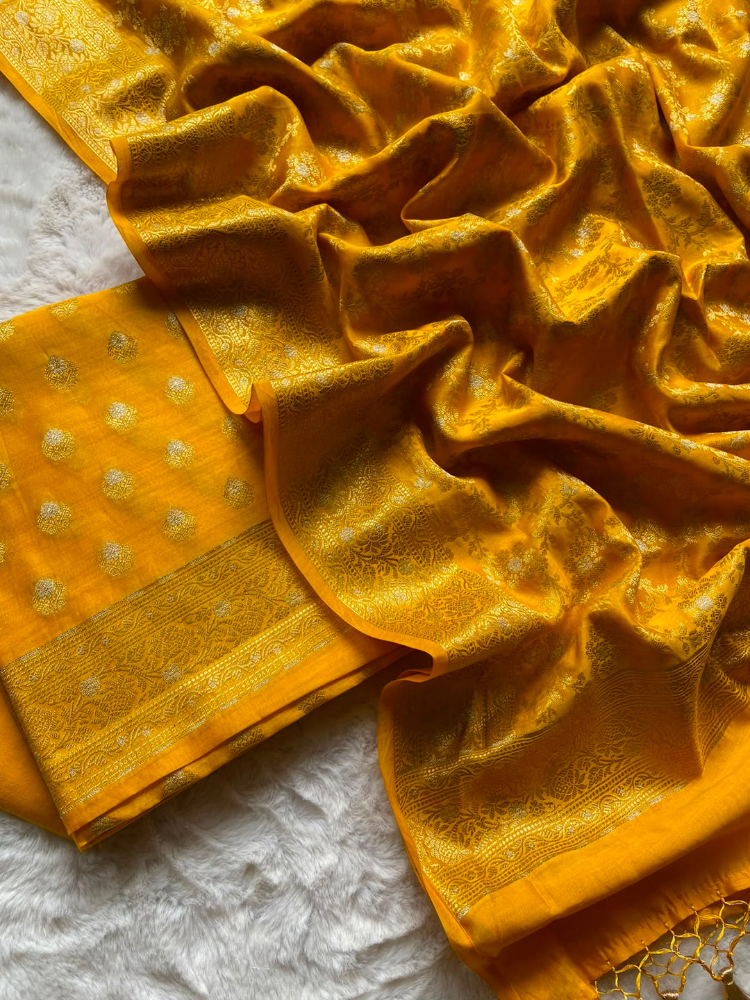 Pure Banarasi Chanderi Silk Zari Work Unstitched Suit.