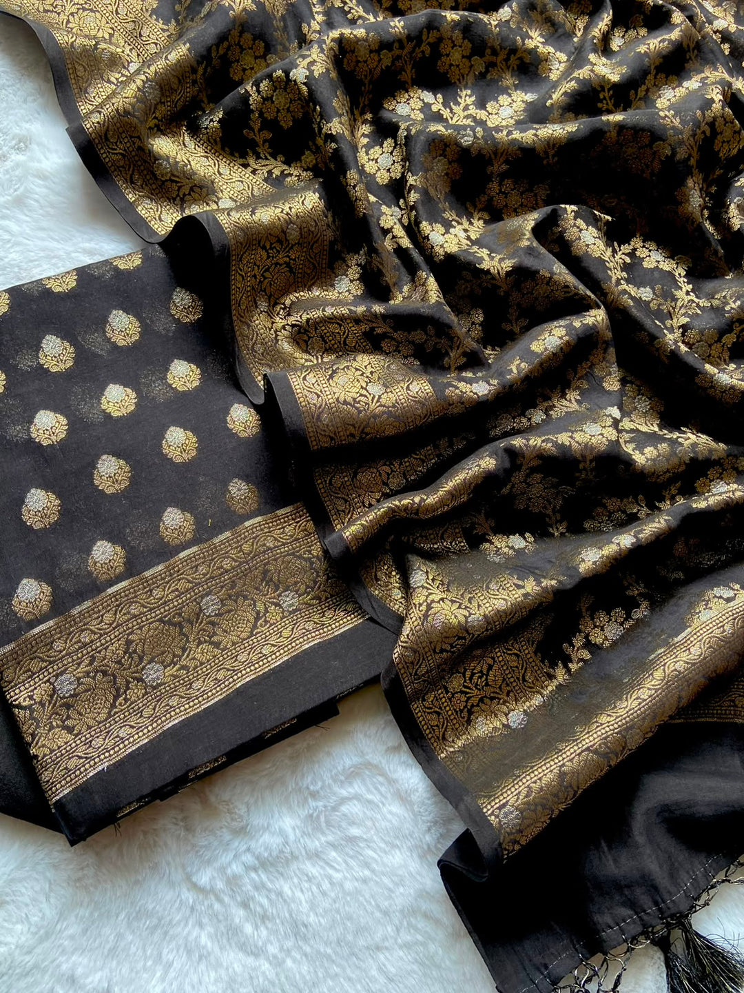 Pure Banarasi Chanderi Silk Zari Work Unstitched Suit.