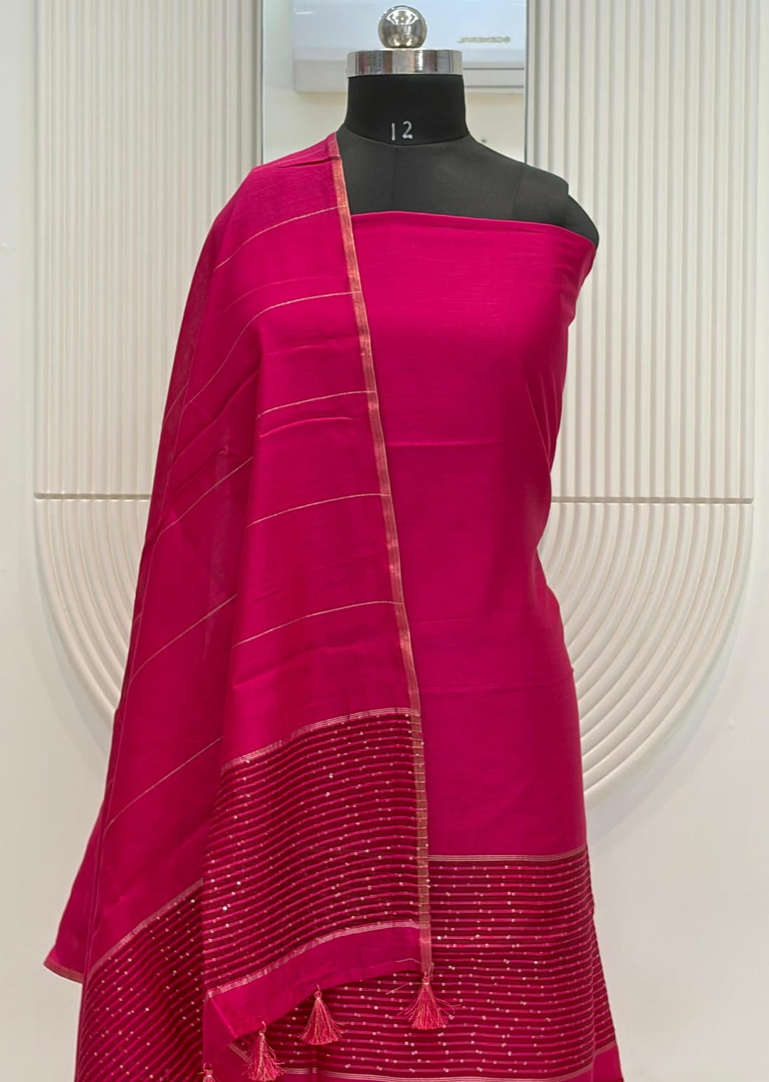 Pure Banarasi Chanderi Silk  Sequence  Work Unstitched Suit.
