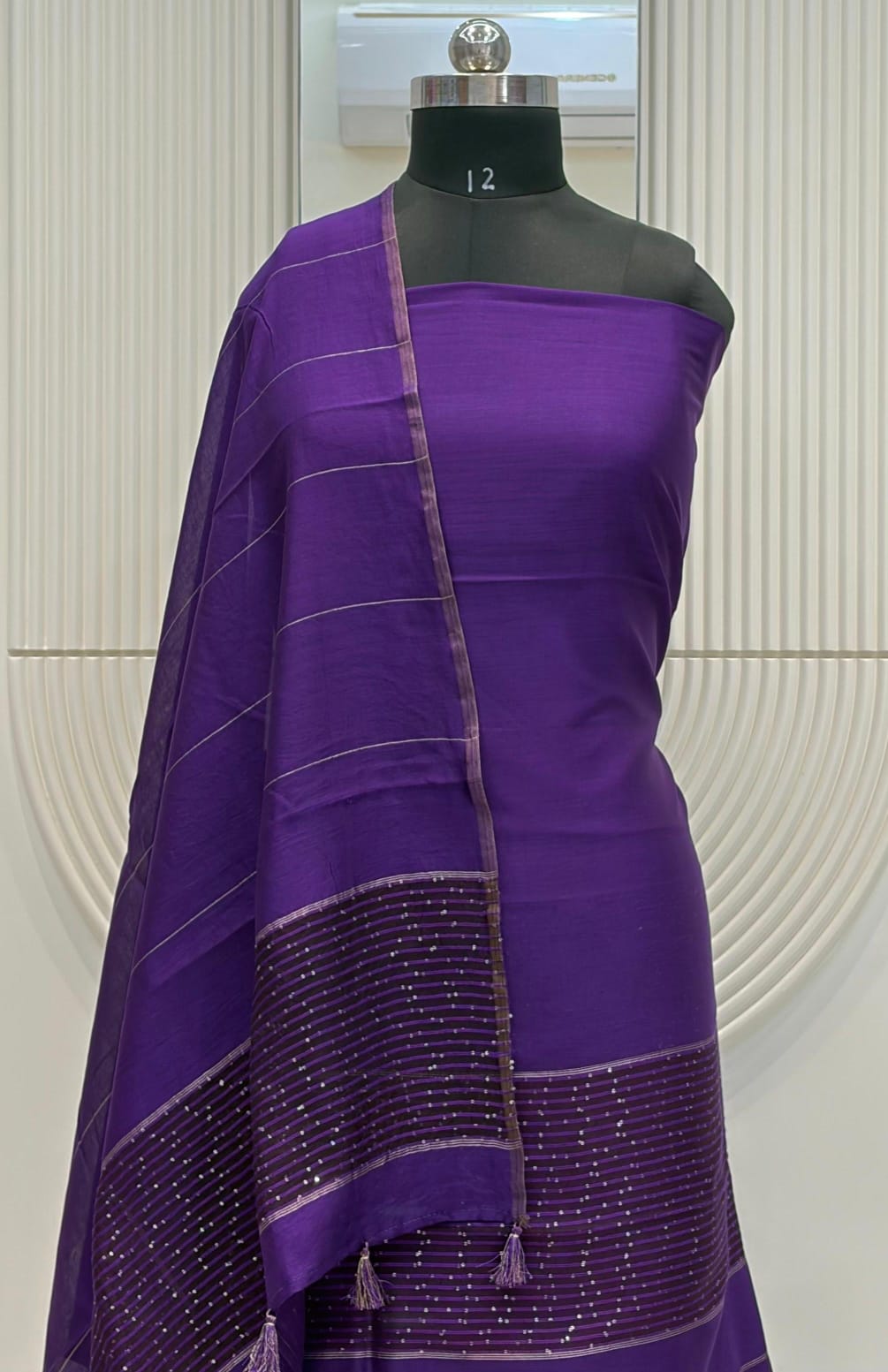 Pure Banarasi Chanderi Silk  Sequence  Work Unstitched Suit.