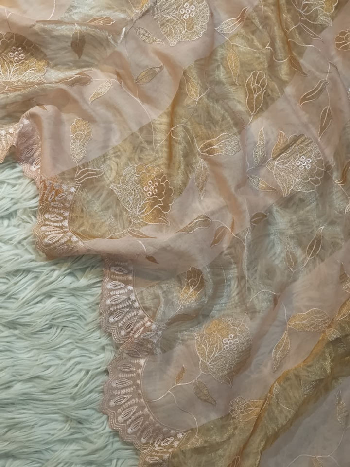 Pure Mul Chanderi Silk Sona Rupa Patta & Applique with chikankari Jaal Work Unstitched Suit