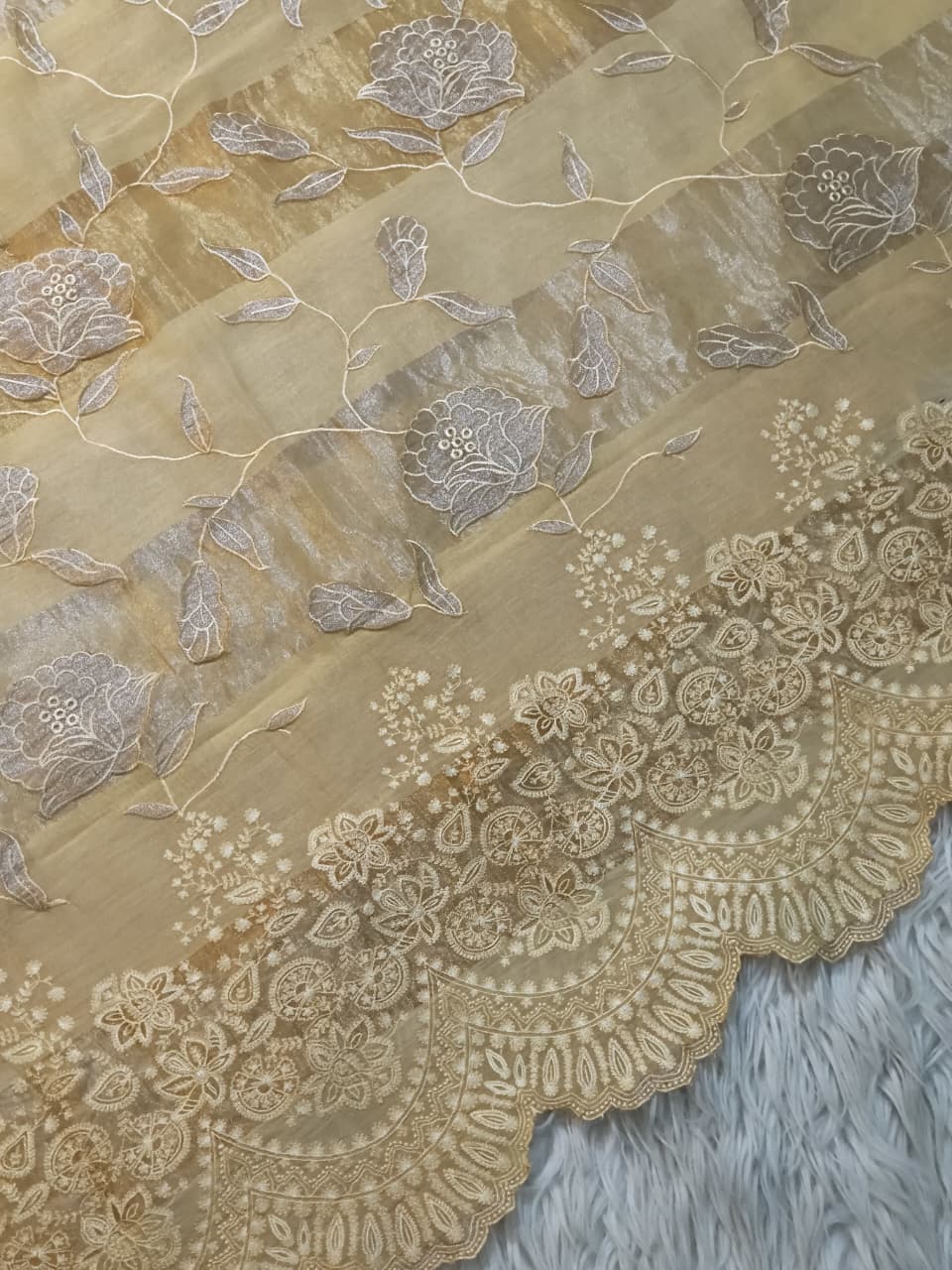 Pure Mul Chanderi Silk Sona Rupa Patta & Applique with chikankari Jaal Work Unstitched Suit