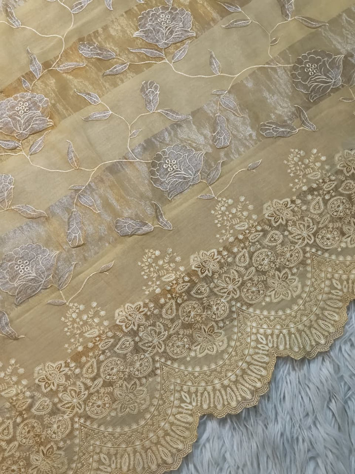 Pure Mul Chanderi Silk Sona Rupa Patta & Applique with chikankari Jaal Work Unstitched Suit