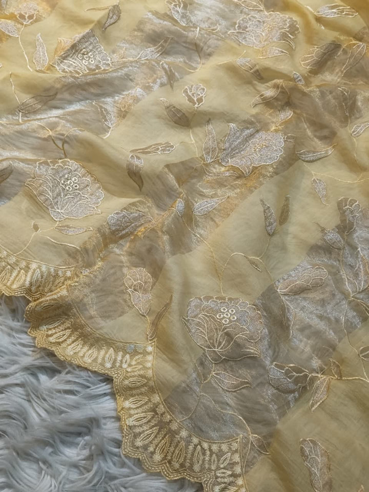 Pure Mul Chanderi Silk Sona Rupa Patta & Applique with chikankari Jaal Work Unstitched Suit