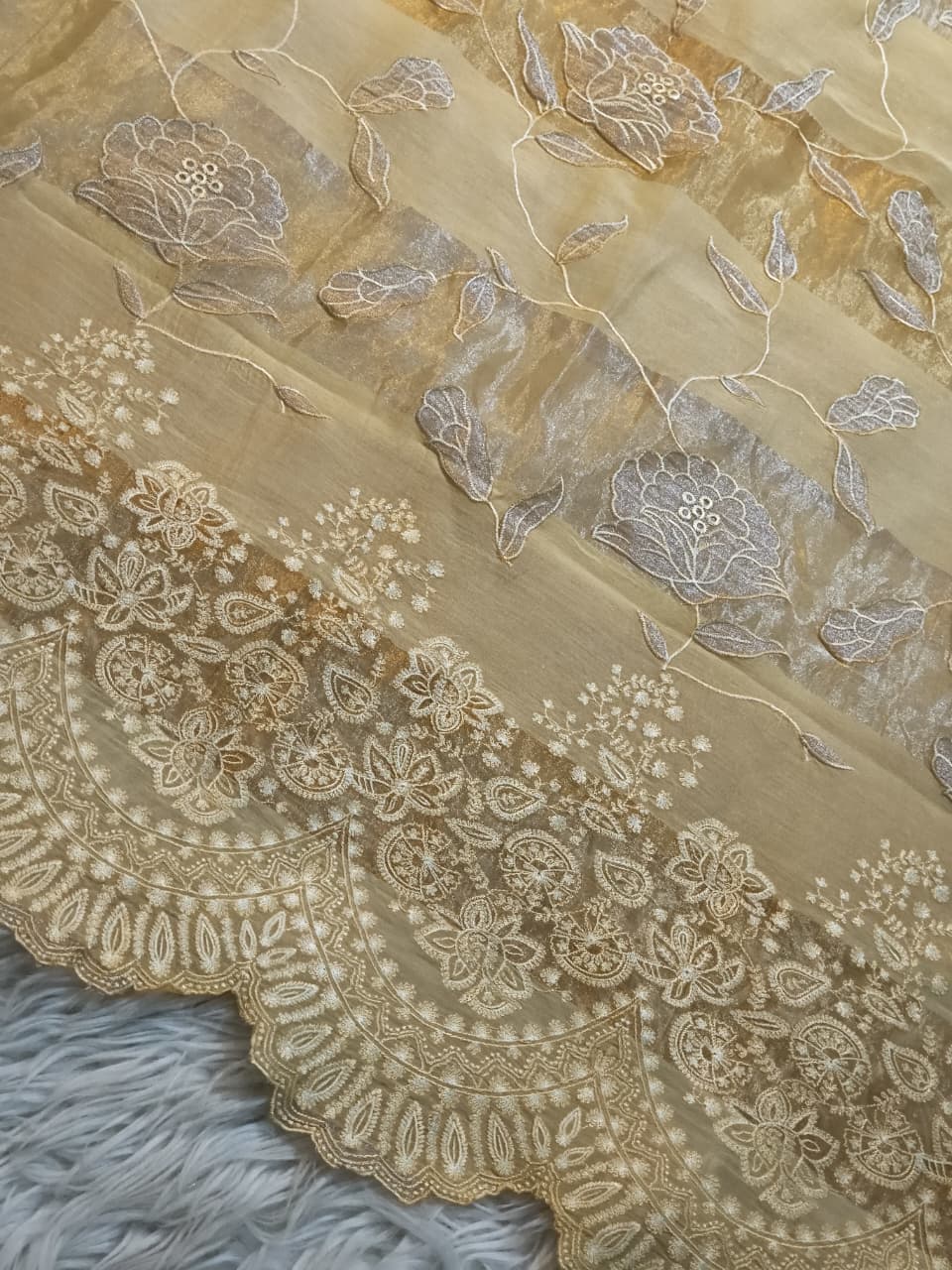 Pure Mul Chanderi Silk Sona Rupa Patta & Applique with chikankari Jaal Work Unstitched Suit