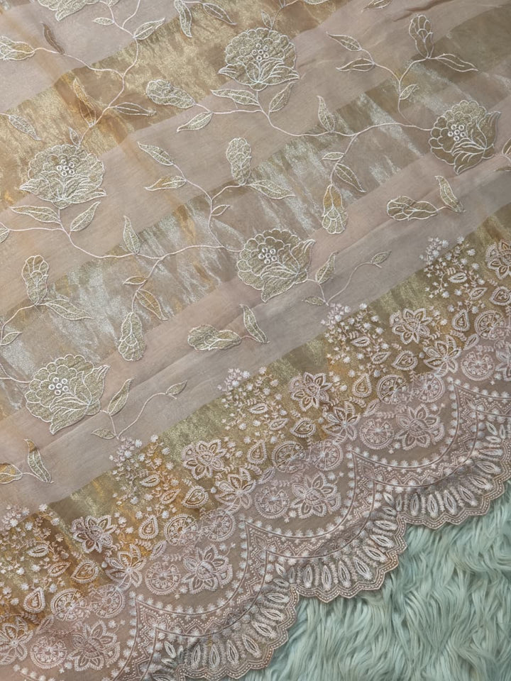 Pure Mul Chanderi Silk Sona Rupa Patta & Applique with chikankari Jaal Work Unstitched Suit
