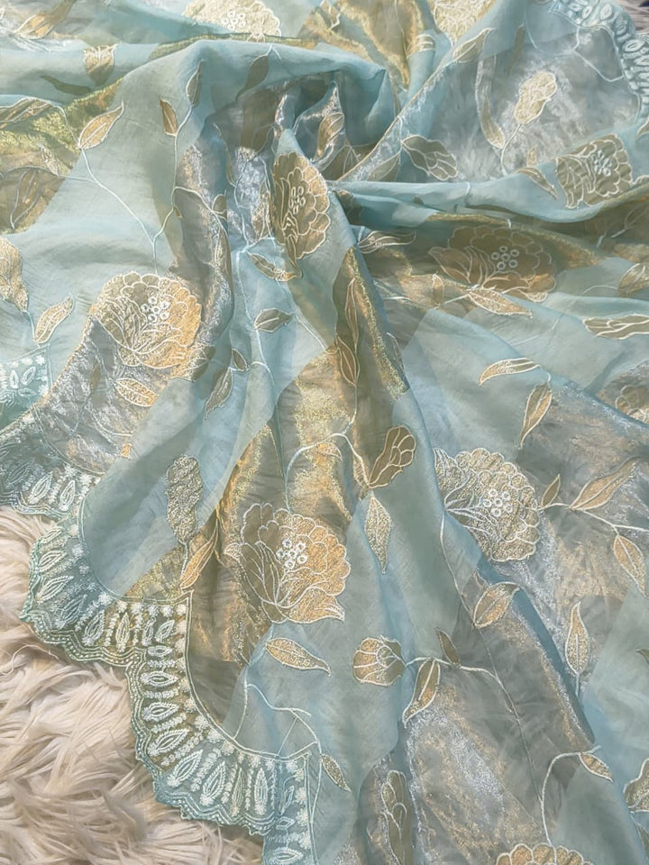 Pure Mul Chanderi Silk Sona Rupa Patta & Applique with chikankari Jaal Work Unstitched Suit