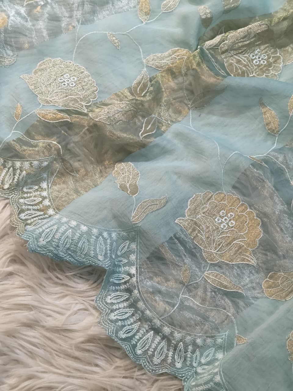 Pure Mul Chanderi Silk Sona Rupa Patta & Applique with chikankari Jaal Work Unstitched Suit