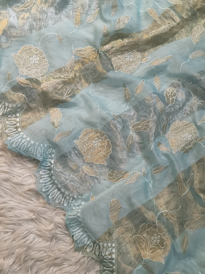 Pure Mul Chanderi Silk Sona Rupa Patta & Applique with chikankari Jaal Work Unstitched Suit