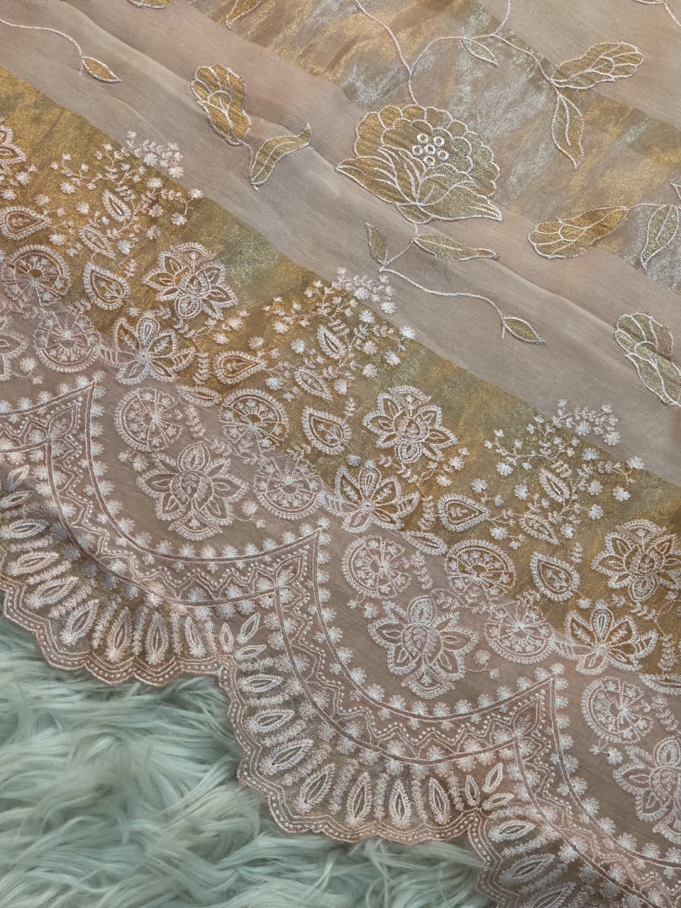 Pure Mul Chanderi Silk Sona Rupa Patta & Applique with chikankari Jaal Work Unstitched Suit