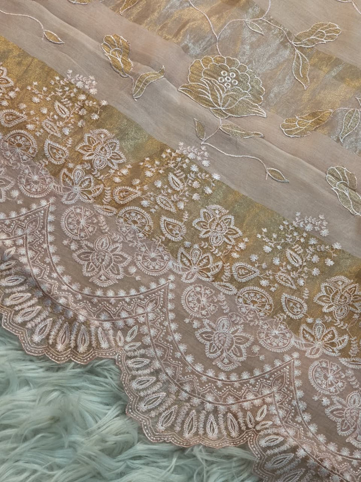 Pure Mul Chanderi Silk Sona Rupa Patta & Applique with chikankari Jaal Work Unstitched Suit