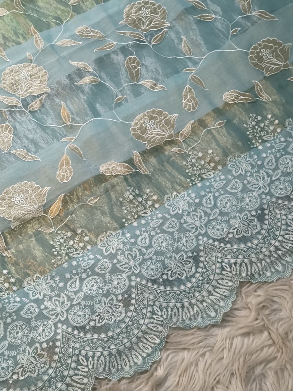 Pure Mul Chanderi Silk Sona Rupa Patta & Applique with chikankari Jaal Work Unstitched Suit