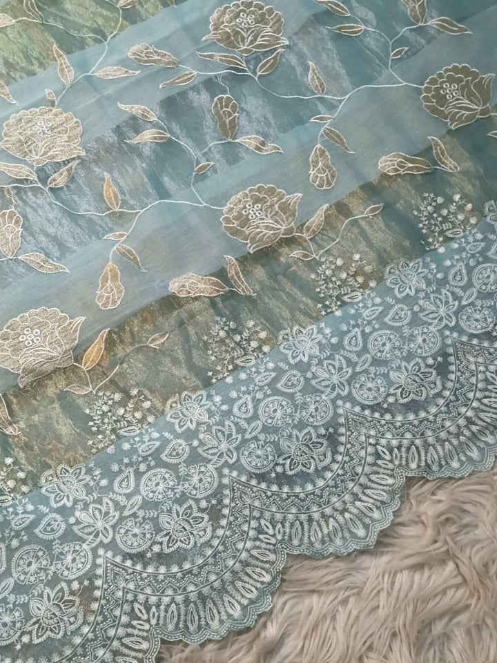 Pure Mul Chanderi Silk Sona Rupa Patta & Applique with chikankari Jaal Work Unstitched Suit