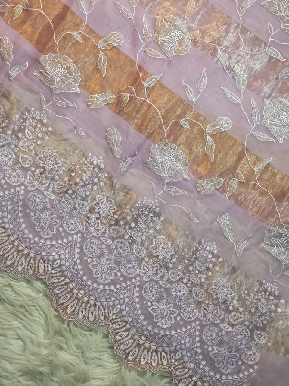 Pure Mul Chanderi Silk Sona Rupa Patta & Applique with chikankari Jaal Work Unstitched Suit