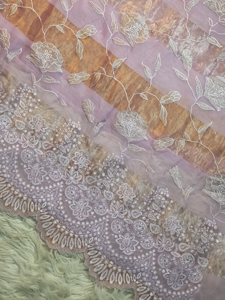 Pure Mul Chanderi Silk Sona Rupa Patta & Applique with chikankari Jaal Work Unstitched Suit