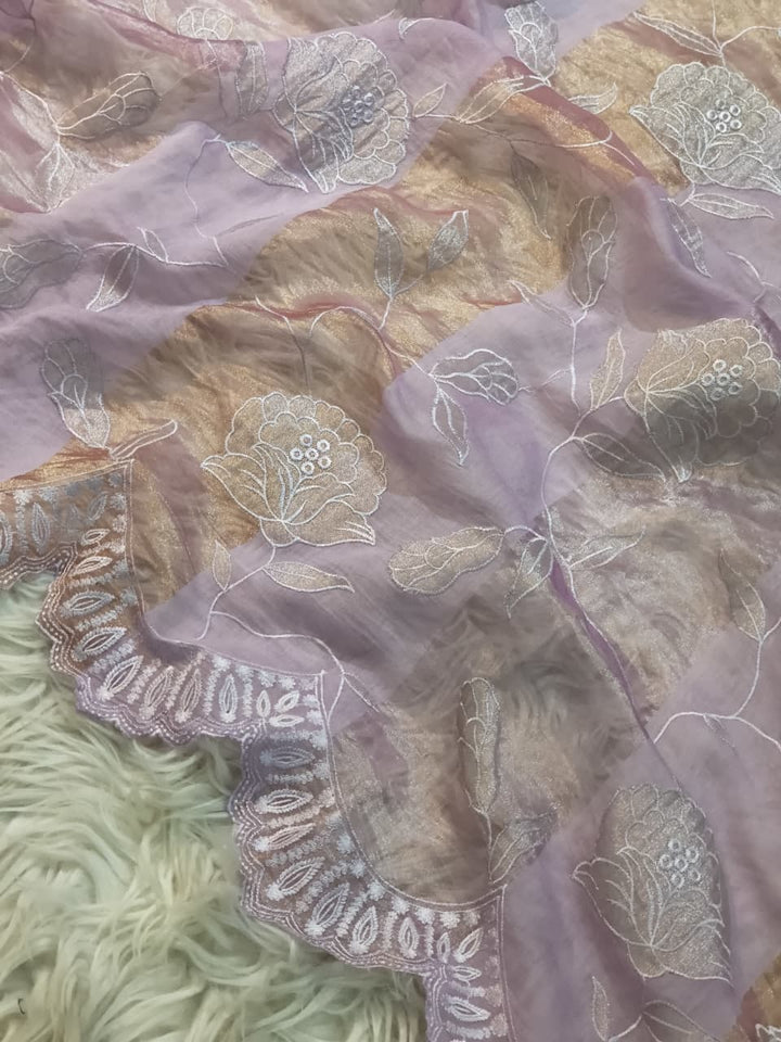 Pure Mul Chanderi Silk Sona Rupa Patta & Applique with chikankari Jaal Work Unstitched Suit