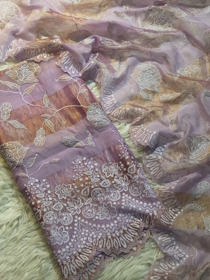 Pure Mul Chanderi Silk Sona Rupa Patta & Applique with chikankari Jaal Work Unstitched Suit