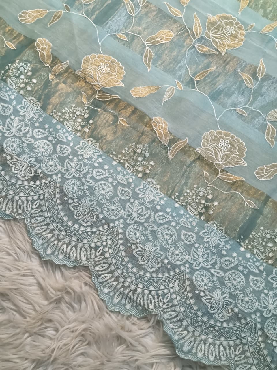 Pure Mul Chanderi Silk Sona Rupa Patta & Applique with chikankari Jaal Work Unstitched Suit