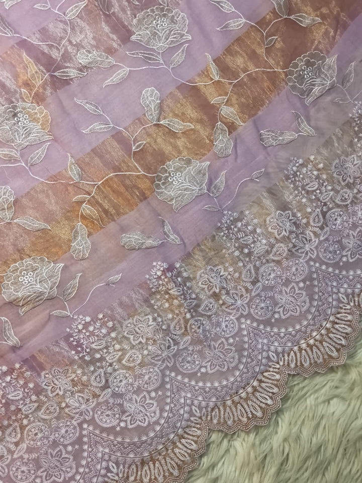 Pure Mul Chanderi Silk Sona Rupa Patta & Applique with chikankari Jaal Work Unstitched Suit