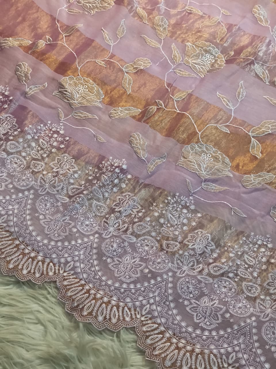 Pure Mul Chanderi Silk Sona Rupa Patta & Applique with chikankari Jaal Work Unstitched Suit