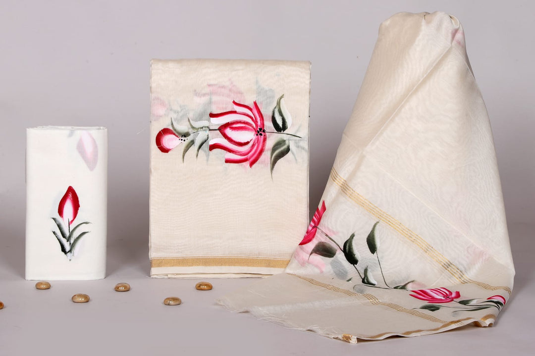 Pure Hand Block Chanderi Silk Unstitchd Suit .