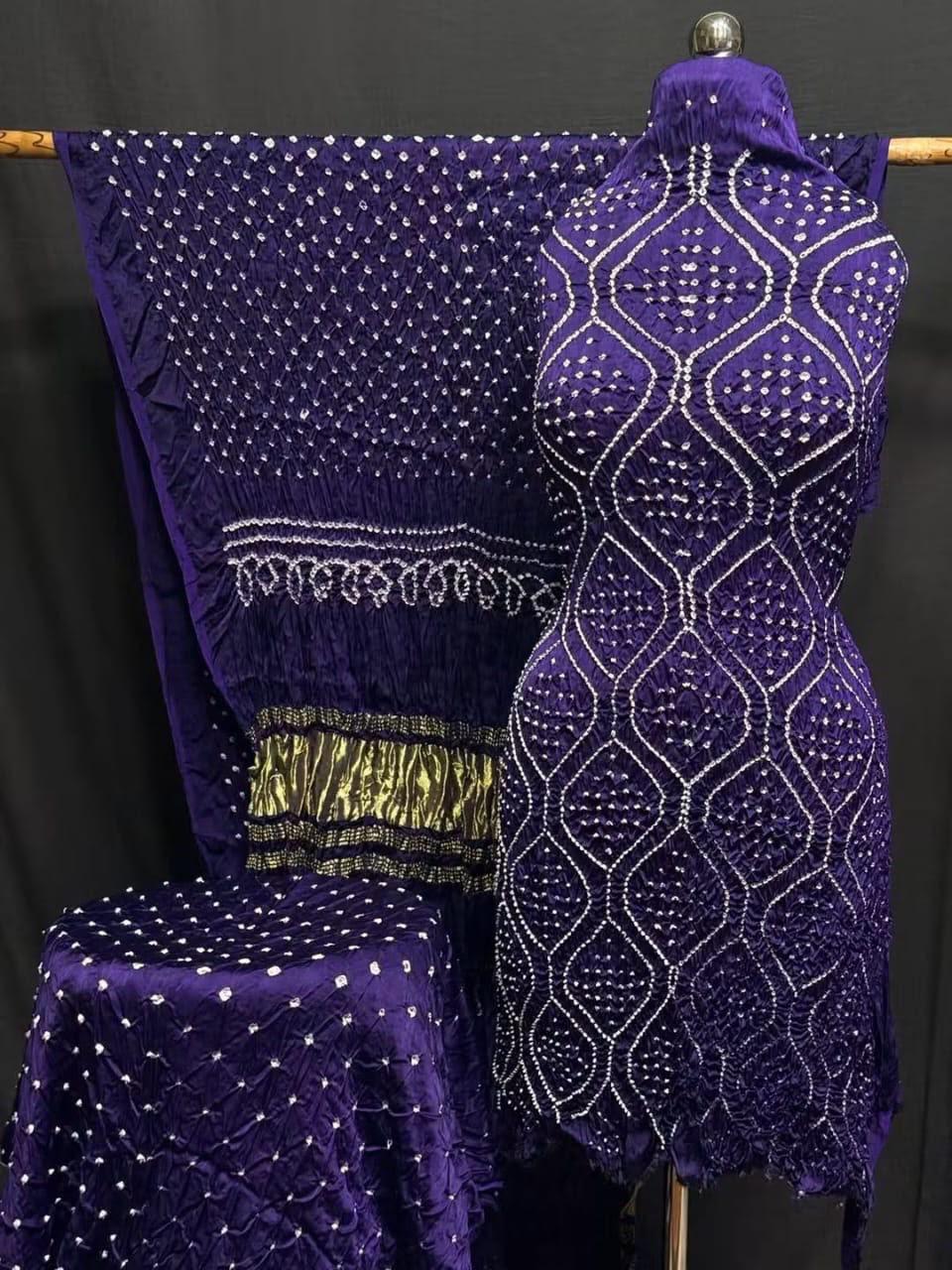 Pure Modal Silk Bandhani Print Unstitched Suit .
