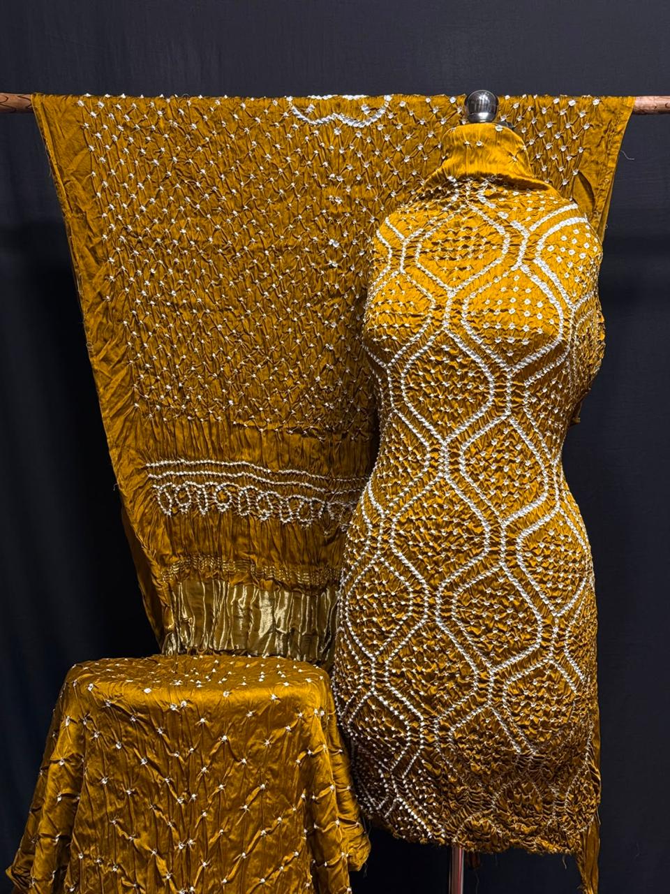 Pure Modal Silk Bandhani Print Unstitched Suit .
