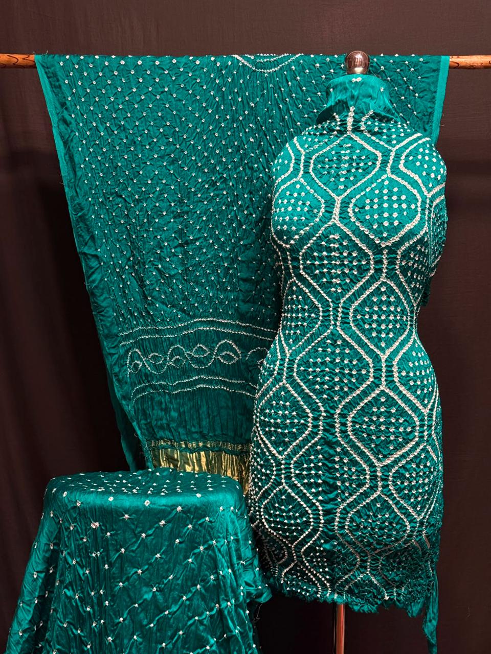 Pure Modal Silk Bandhani Print Unstitched Suit .