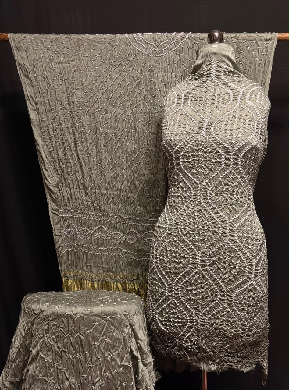 Pure Modal Silk Bandhani Print Unstitched Suit .