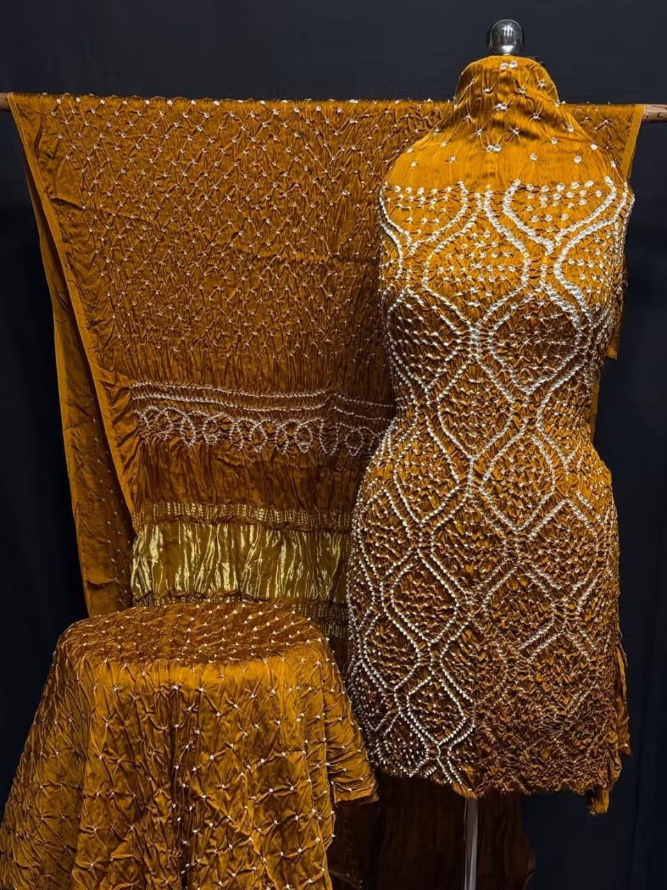 Pure Modal Silk Bandhani Print Unstitched Suit .