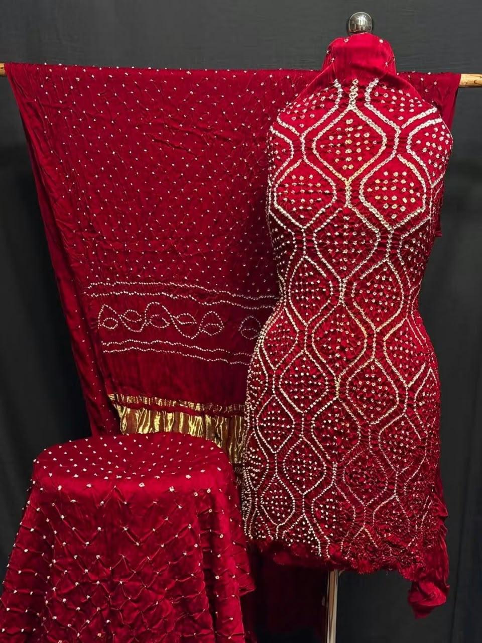Pure Modal Silk Bandhani Print Unstitched Suit .