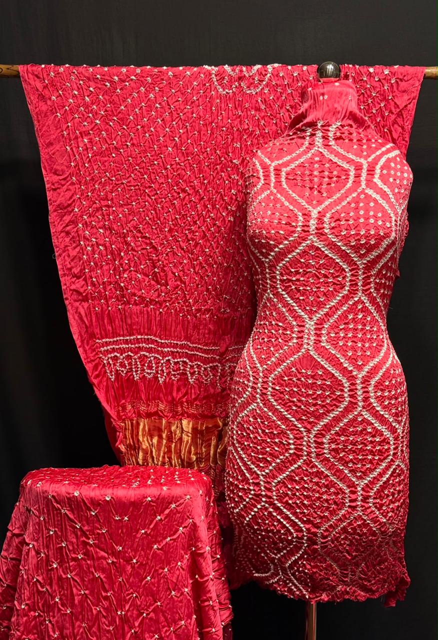 Pure Modal Silk Bandhani Print Unstitched Suit .