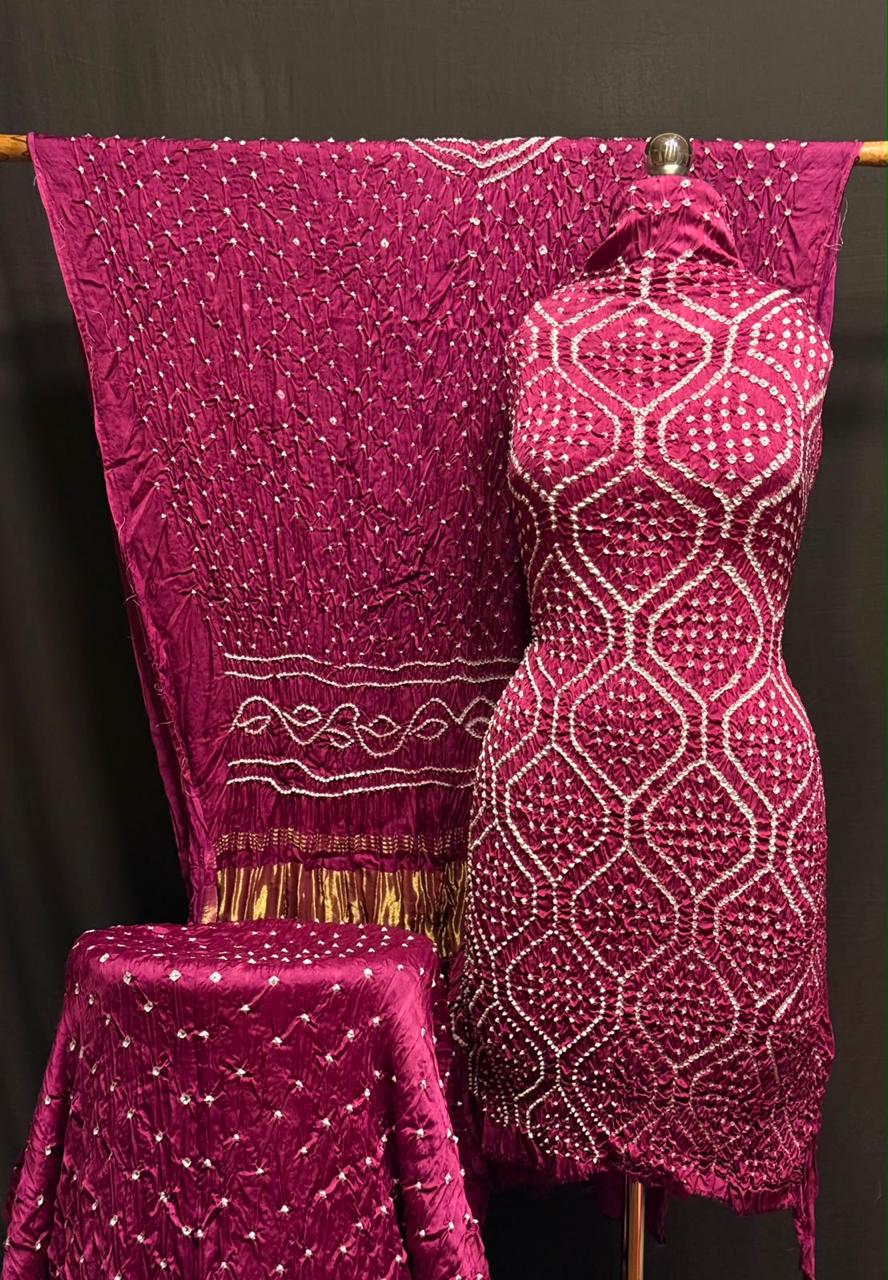 Pure Modal Silk Bandhani Print Unstitched Suit .