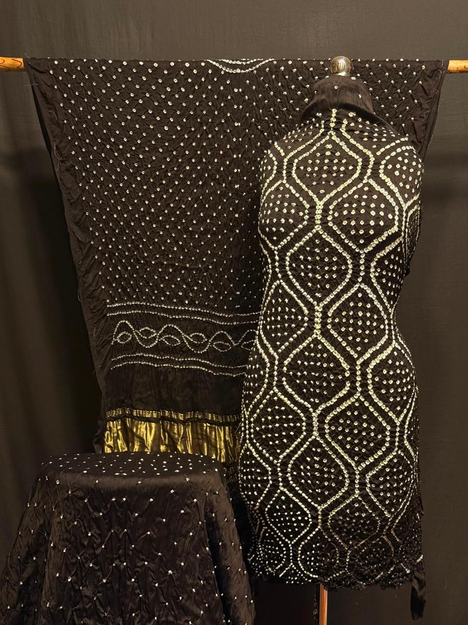 Pure Modal Silk Bandhani Print Unstitched Suit .