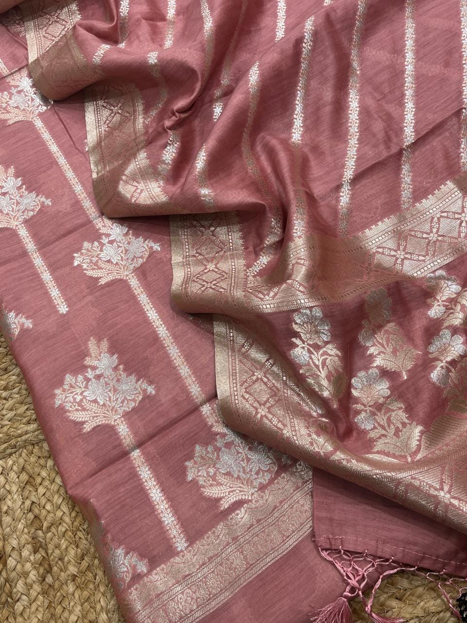 Pure Banarasi Resham Chanderi Silk Zari Weaved  Unstitched Suit .