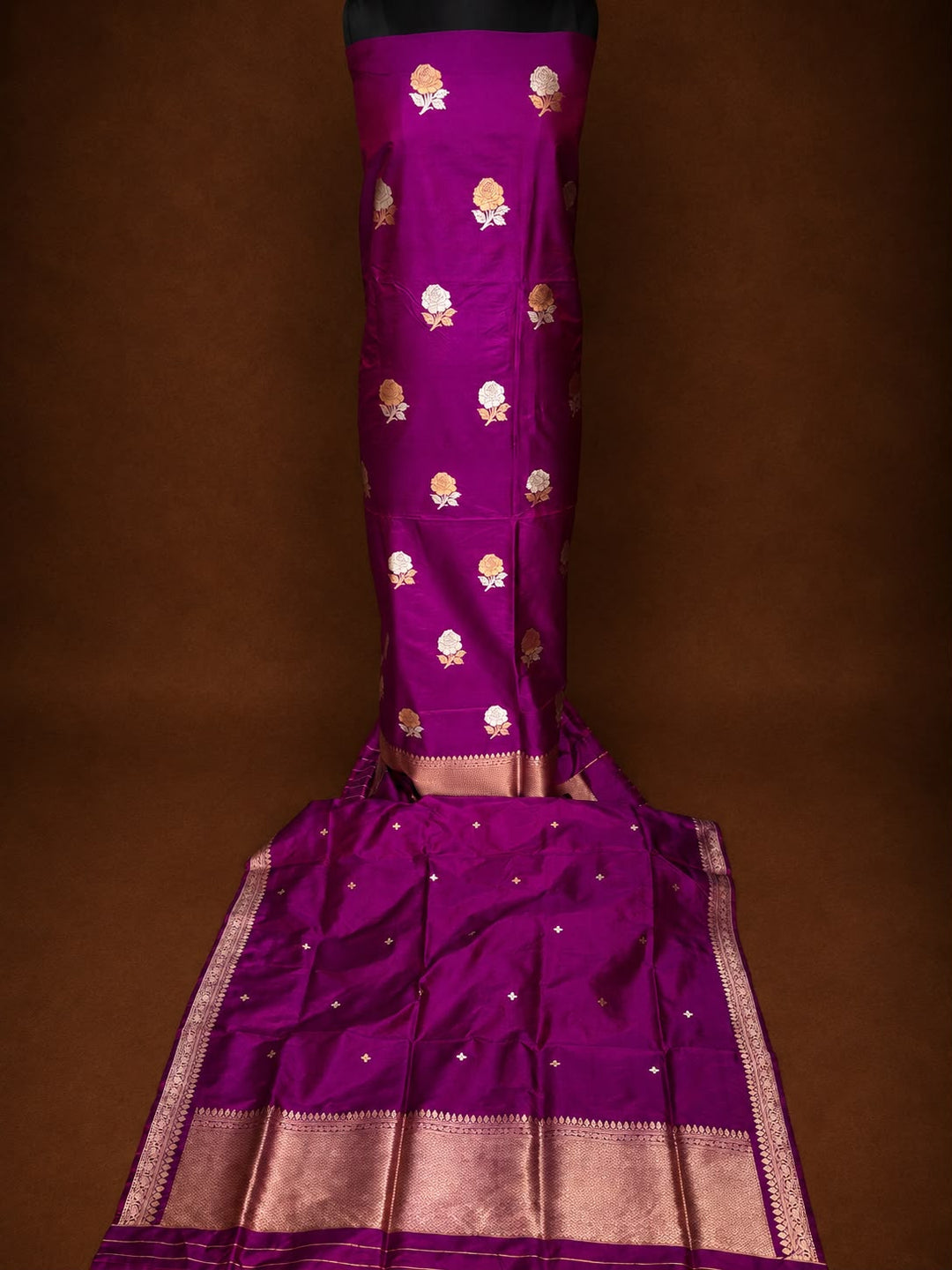 Pure Katan Silk 3 PC Unstitched Suit With Khadwa Buti Work .