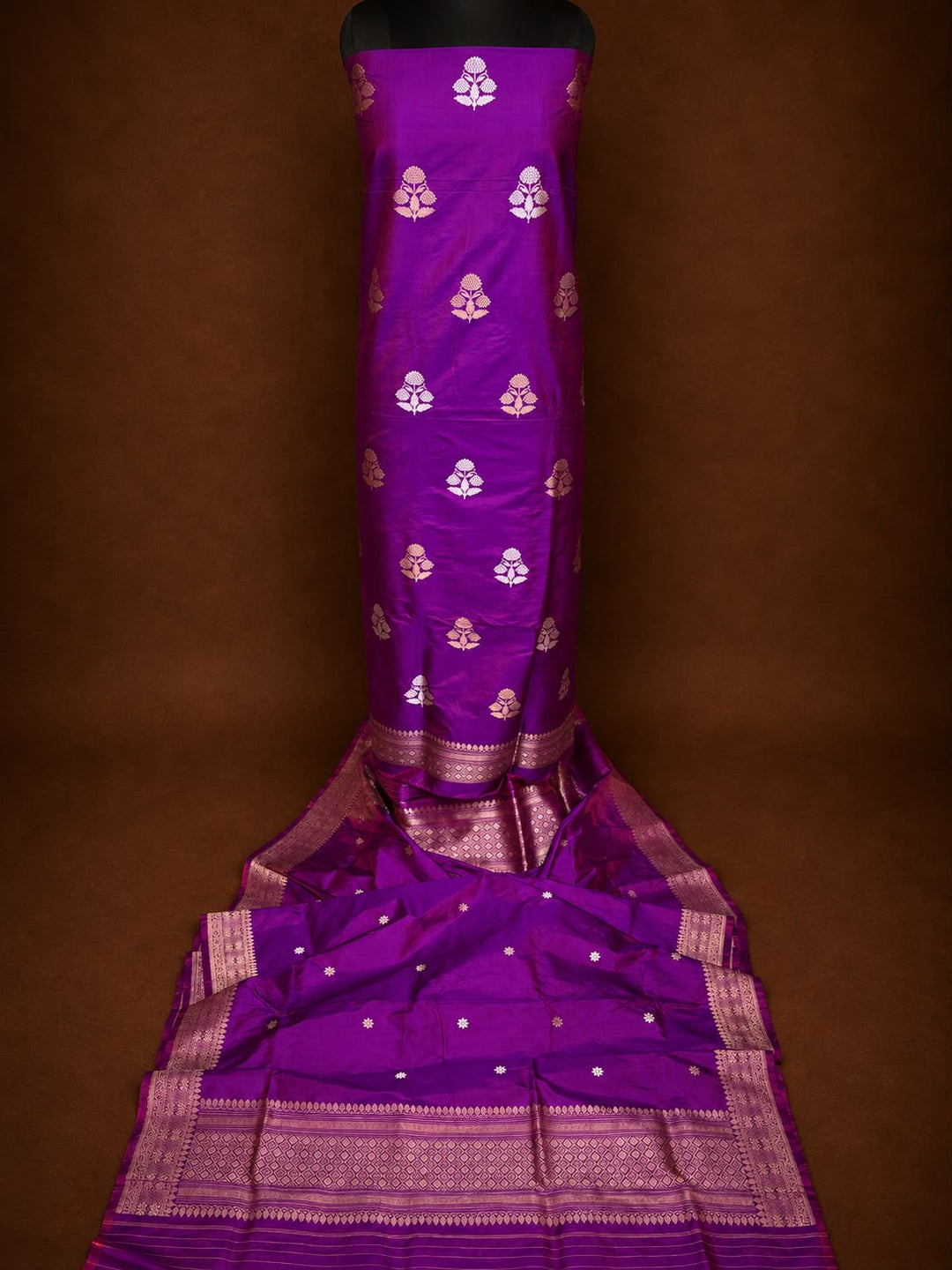 Pure Katan Silk 3 PC Unstitched Suit With Khadwa Buti Work .