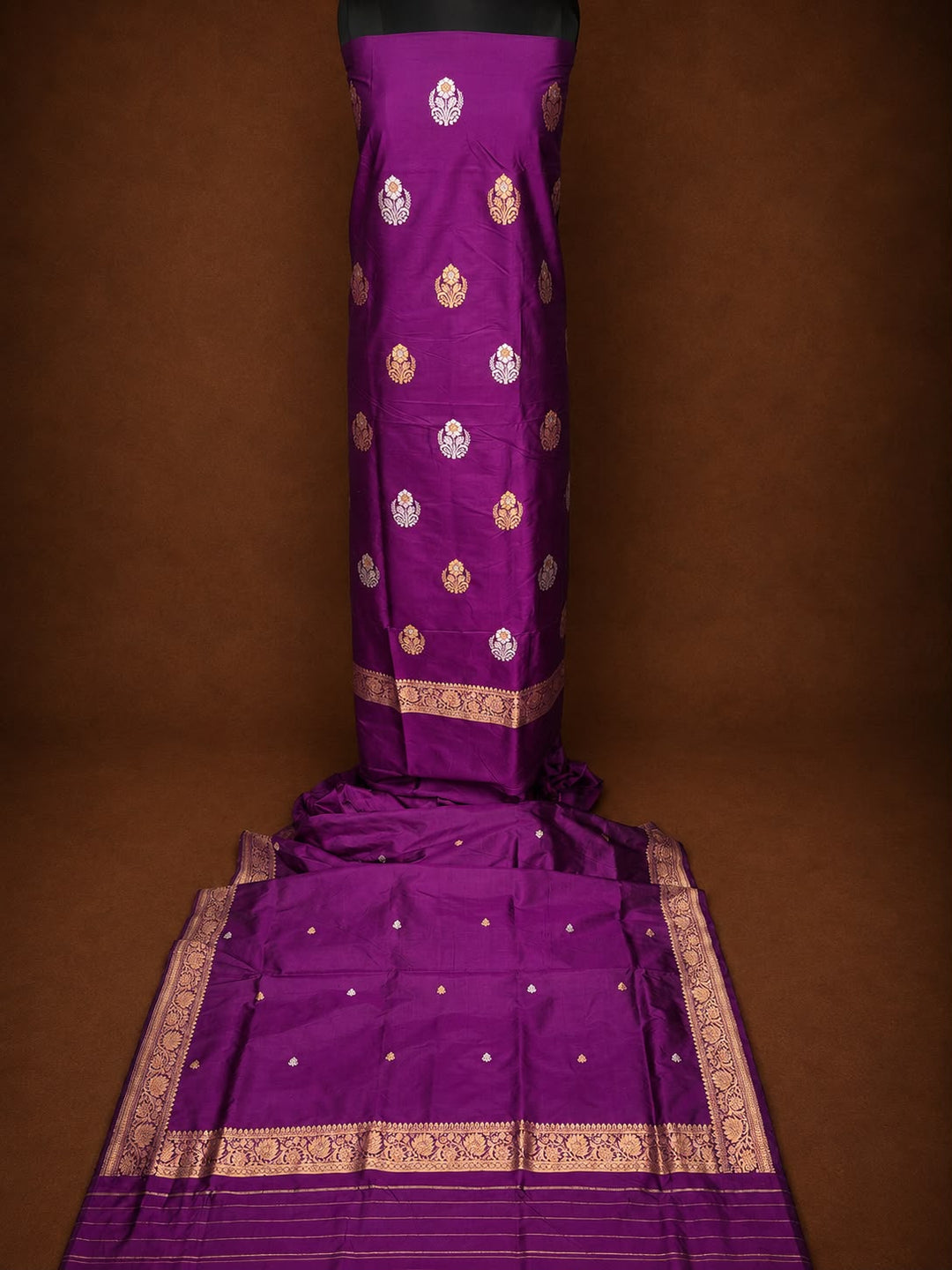 Pure Katan Silk 3 PC Unstitched Suit With Khadwa Buti Work .