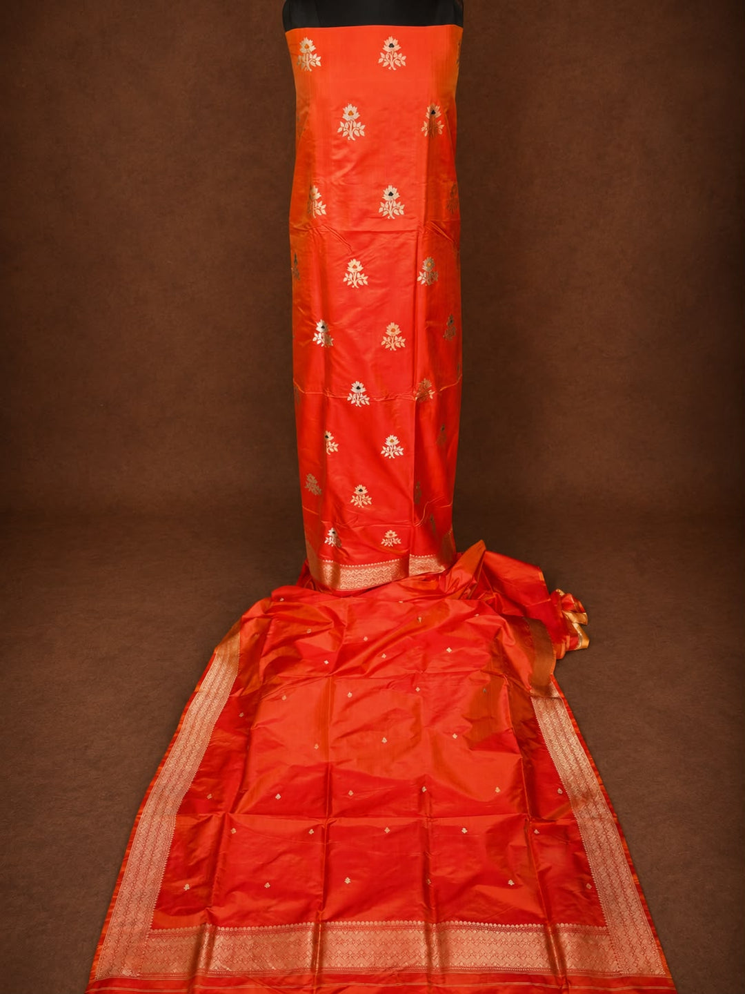 Pure Katan Silk 3 PC Unstitched Suit With Khadwa Buti Work .