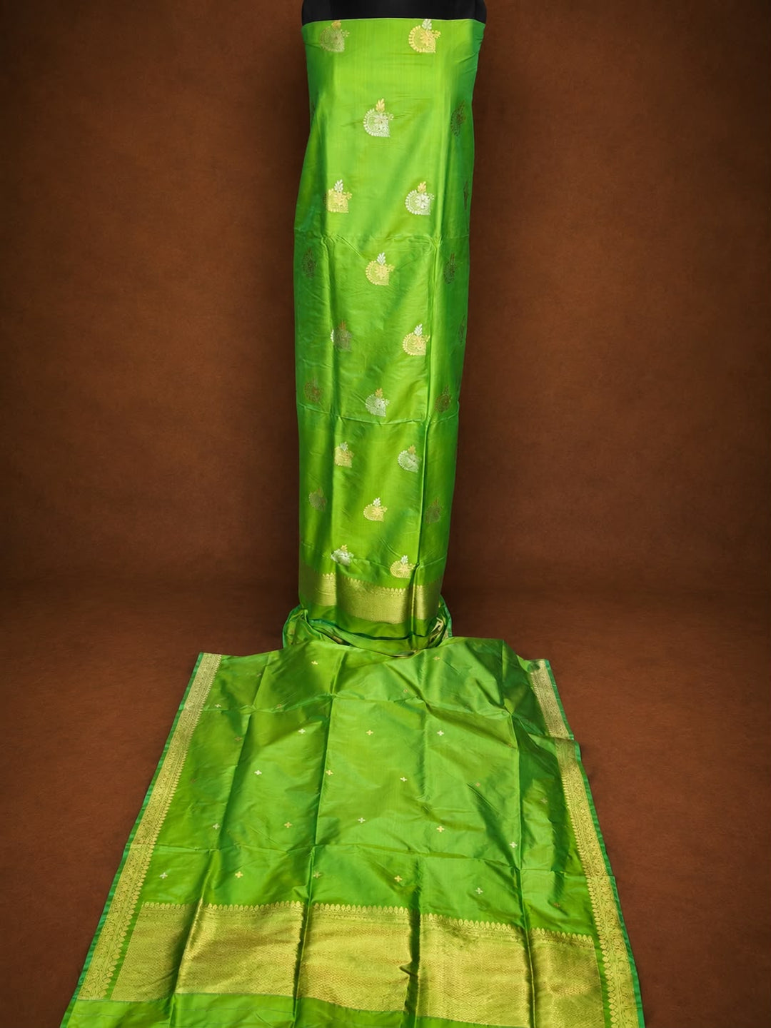 Pure Katan Silk 3 PC Unstitched Suit With Khadwa Buti Work .
