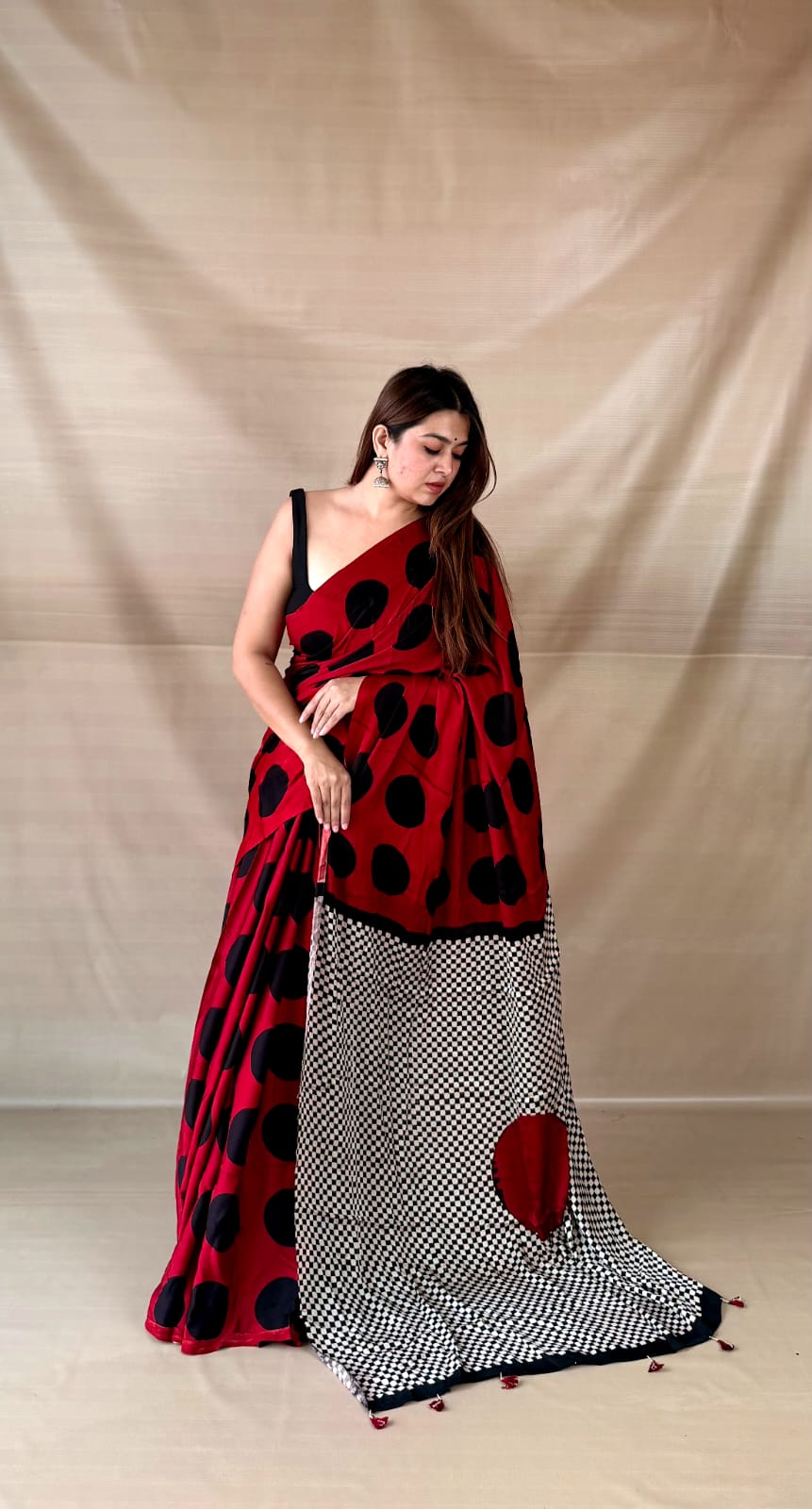 Pure Modal SilK Ajrakh HandBlock Print Natural Dye  Saree.