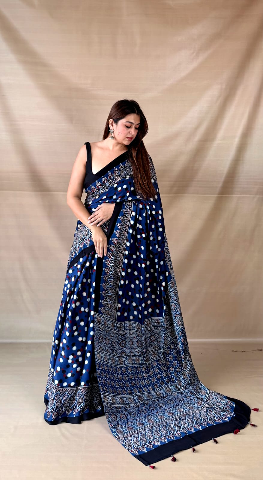 Pure Modal SilK Ajrakh HandBlock Print Natural Dye  Saree.