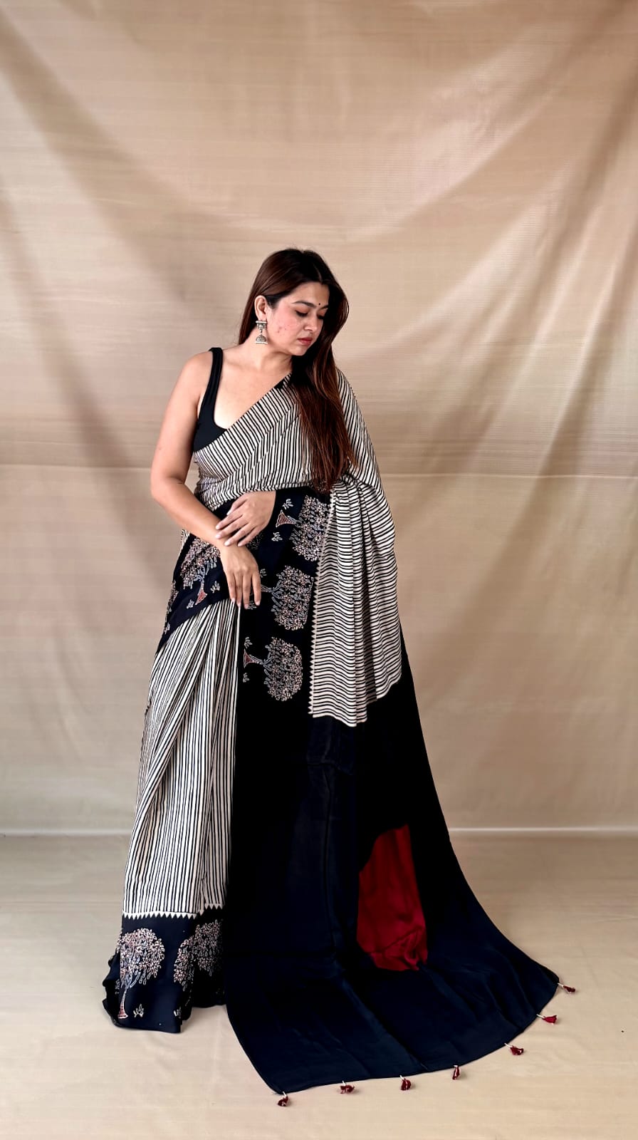 Pure Modal SilK Ajrakh HandBlock Print Natural Dye  Saree.