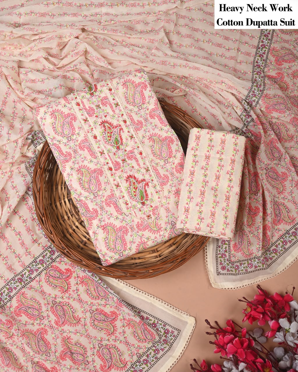 Pure Cotton Hand Block Gotta patti Work unstitched suit.