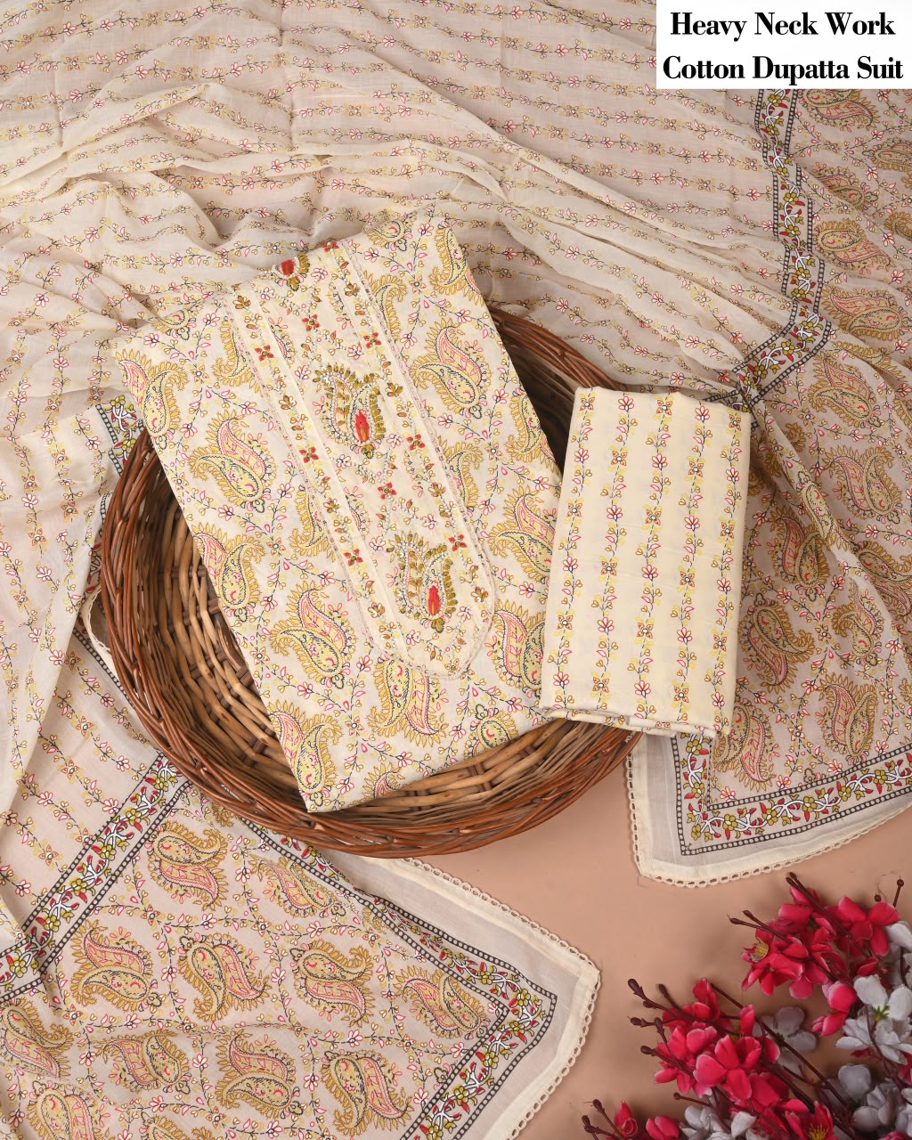 Pure Cotton Hand Block Gotta patti Work unstitched suit.