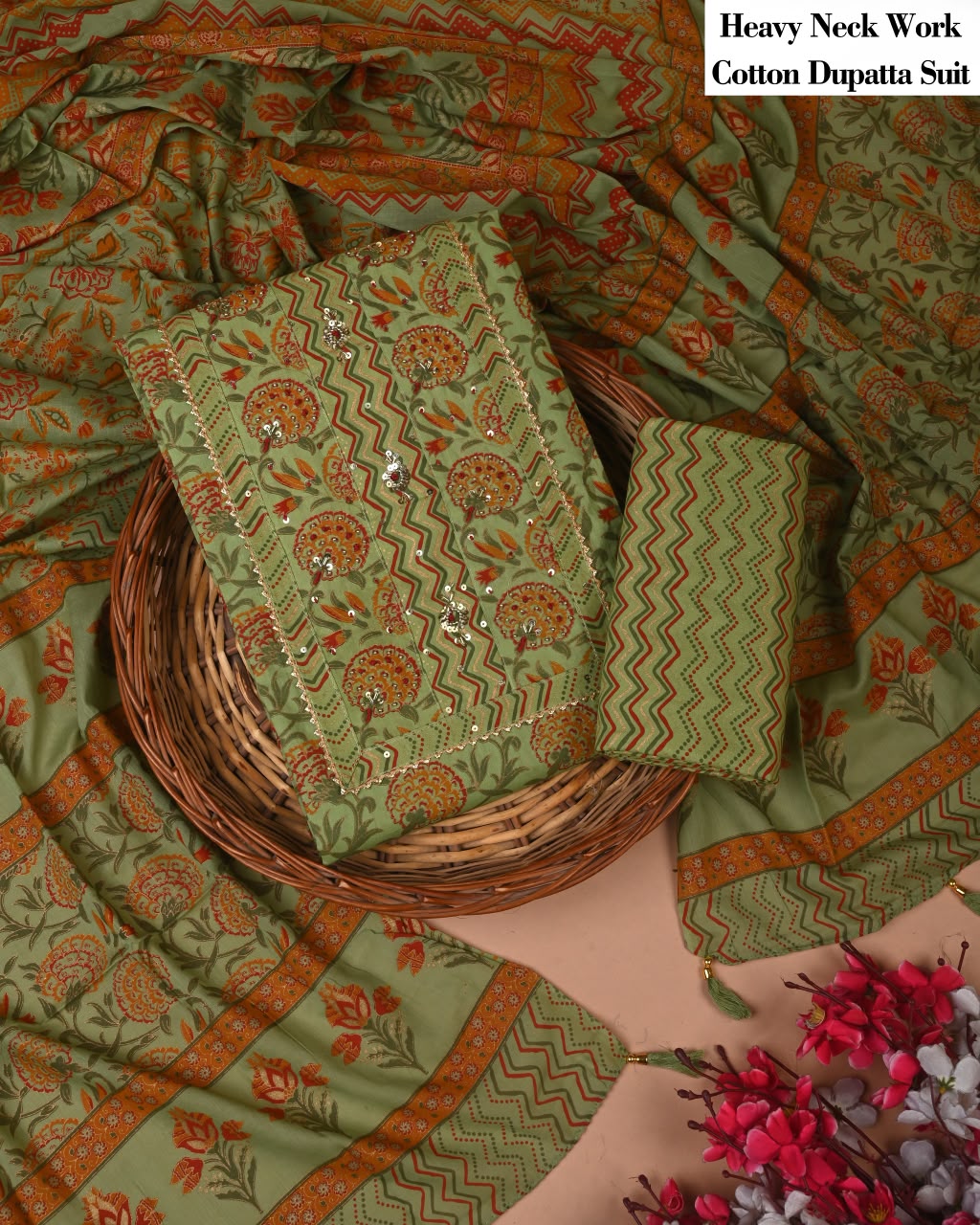 Pure Cotton Hand Block Gotta patti Work unstitched suit.