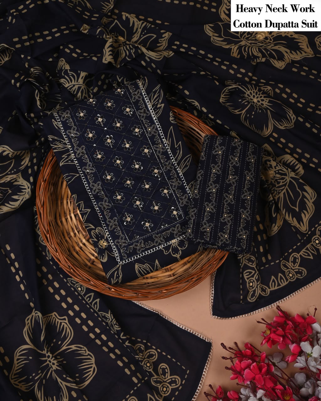 Pure Cotton Hand Block Gotta patti Work unstitched suit.