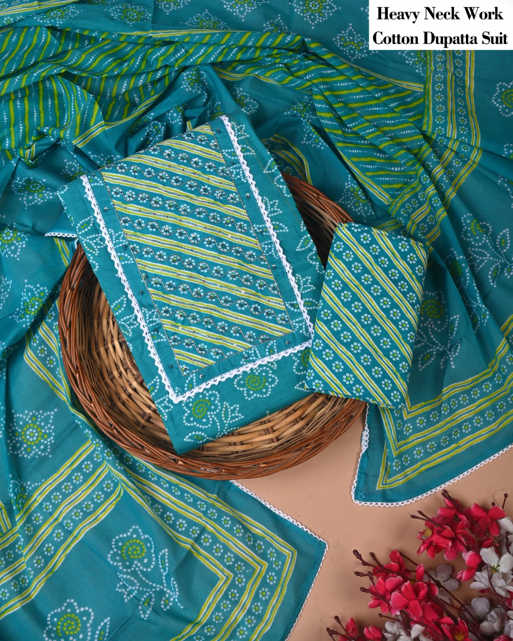 Pure Cotton Hand Block Gotta patti Work unstitched suit.