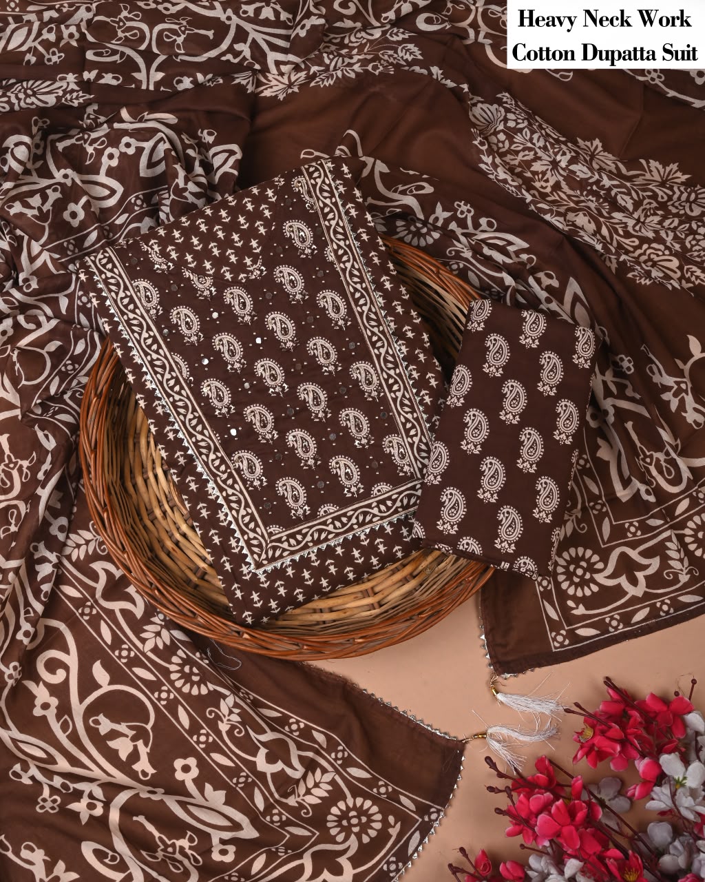 Pure Cotton Hand Block Gotta patti Work unstitched suit.